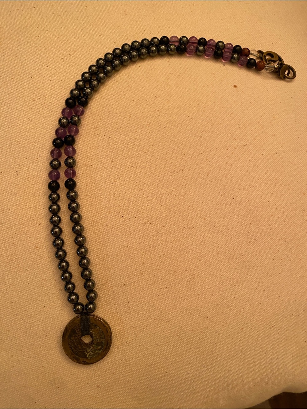 Energy Muse Hematite Amethyst Protection Prosperity Wrap  Necklace